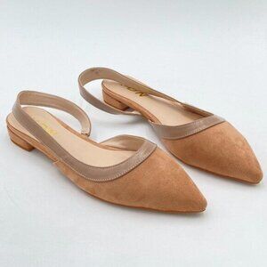 YDN Women Comfortable Pointy Toe Slingback Flats Faux Suede Low Heel Slip On